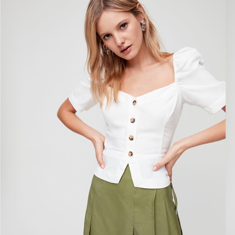 Wilfred Aritzia white linen blend Janine button blouse Small - Picture 9 of 11
